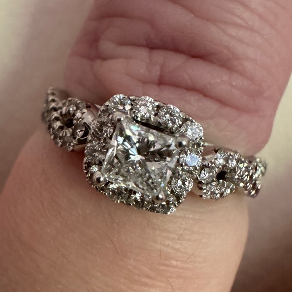 The Leo Diamond 14K White Gold 1ctw E/SI2 Princess Pave Halo Engagement Ring Sz8 - Picture 6 of 16